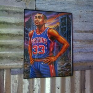Grant Hill Vintage NBA Detroit Pistons Airbrushed Style Framed Art Print